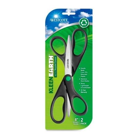 Acme United Westcott KleenEarth Recycled Scissors, 8in, Black, 2/PK 15179